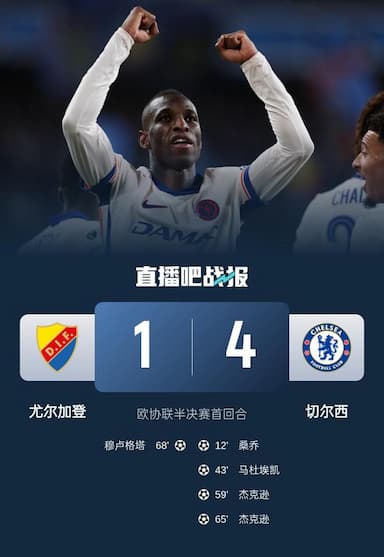 欧协联-切尔西首回合4-1尤尔加登 杰克逊双响桑乔破门