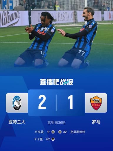 罗马1-2亚特兰大19轮不败遭终结 亚特兰大提前锁定欧冠资格